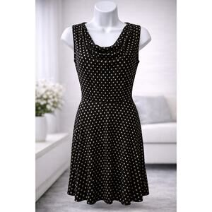 Enfocus Studio Polka Dot Dress Size 10 Black Sleeveless Midi Career Casual